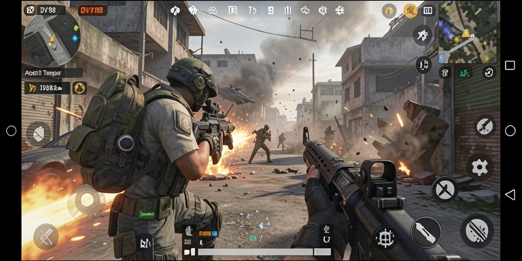Screenshot gameplay DV188 menampilkan aksi tembak-menembak yang mendebarkan.