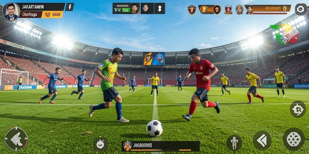 Tampilan gameplay JAKARTAWIN yang seru penuh aksi olahraga.