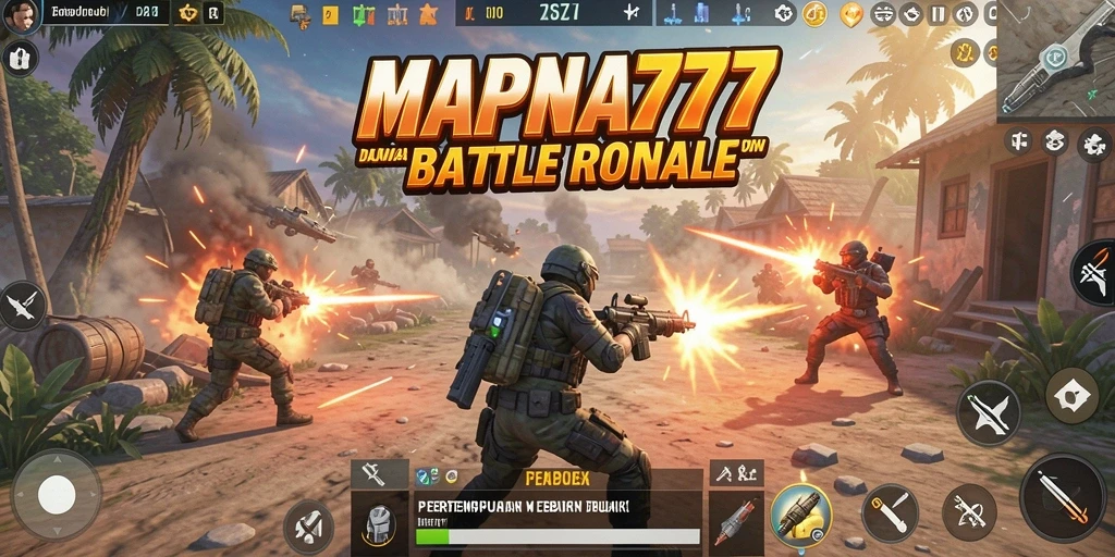 Screenshot gameplay MAPNA777 menunjukkan aksi seru dalam pertarungan Battle Royale.