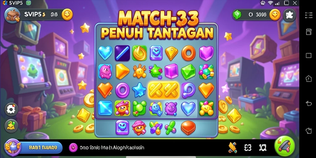 Tampilan gameplay match-3 yang menarik dan penuh warna.